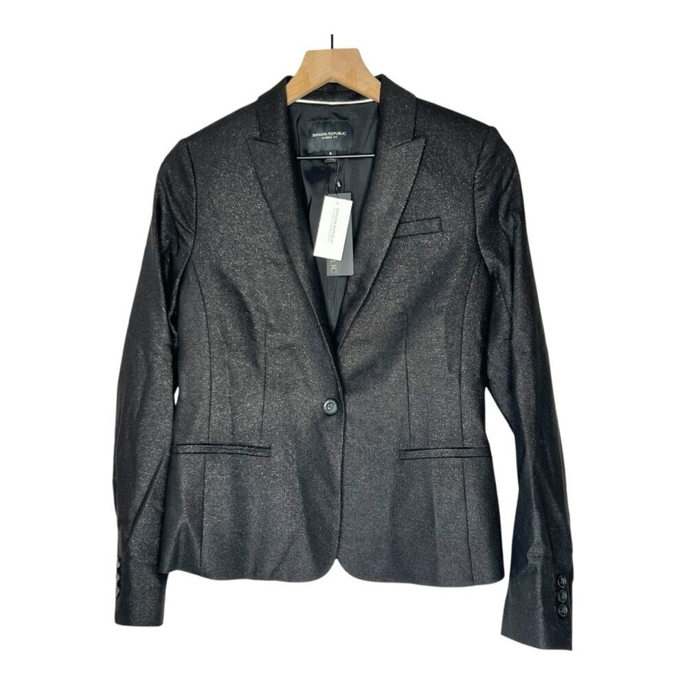Banana Republic Metallic Black Wool Blend Classic-Fit Blazer Jacket NWT 4